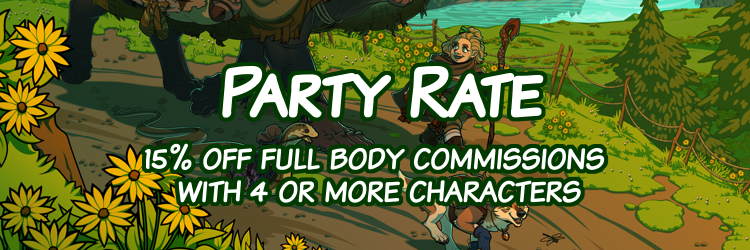 Party Rate: 15% off full body commissions with 4 or more characters