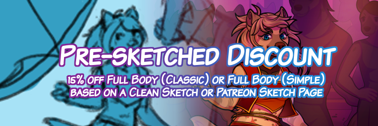 Pre-sketched Discount: 15% off Full Body (Classic) or Full Body (Simple) based on a Clean Sketch or Patreon Sketch page