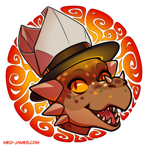 Icon of Hambeens, a kobold sorcerer wearing two hats, framed in a decorative yellow and red circle that resembles swirling magic.