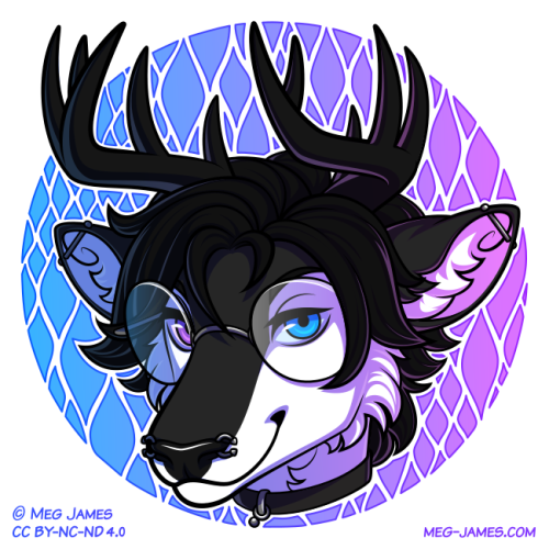 Icon of Nyble, an anthro deer, framed in a decorative blue and purple circle with a geometric pattern.
