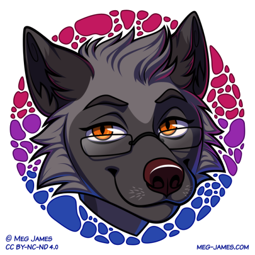 Icon of Johannes, an anthro silver fox, framed in a decorative circle colored like the bisexual flag.
