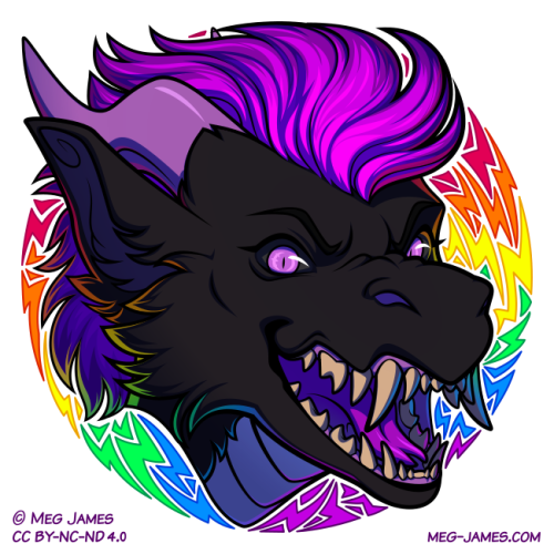 Icon of Kiev, a furry anthro dragon, framed in a decorative circle colored like the rainbow Pride flag.