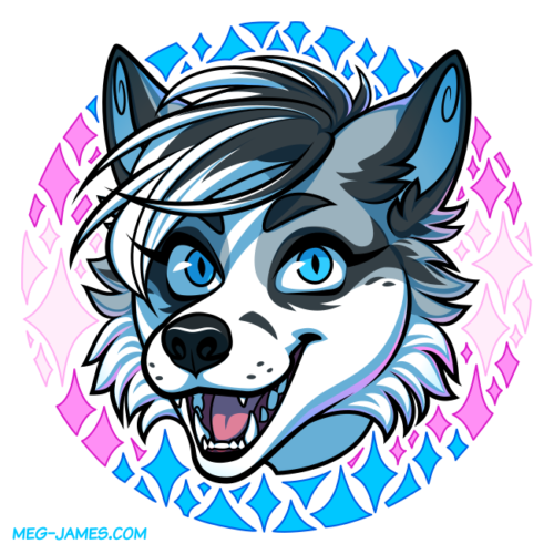Icon of Lumi, an anthro marble fox, framed in a decorative circle colored like the transgender flag.