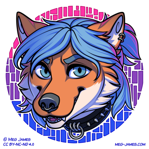 Icon of Tillian, an anthro fox, framed in a decorative circle colored like the bisexual flag.