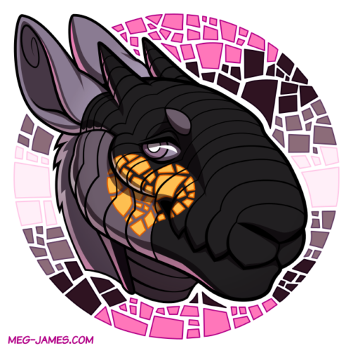 Icon of Winnie, a hare-like monster, framed in a decorative circle colored like the queerplatonic flag.