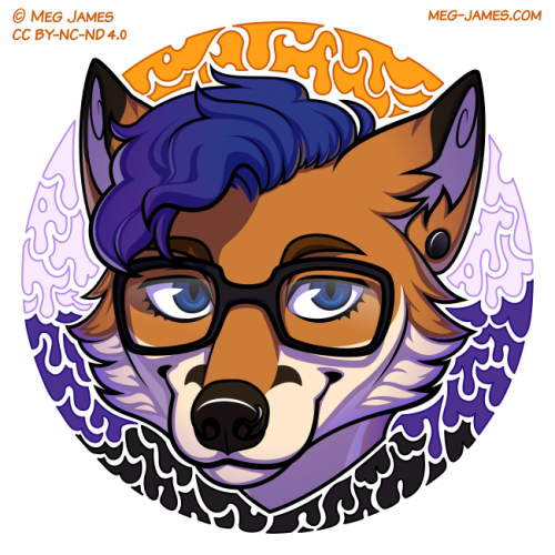 Icon of Zero, an anthro fox, framed in a decorative circle colored like the nonbinary flag.