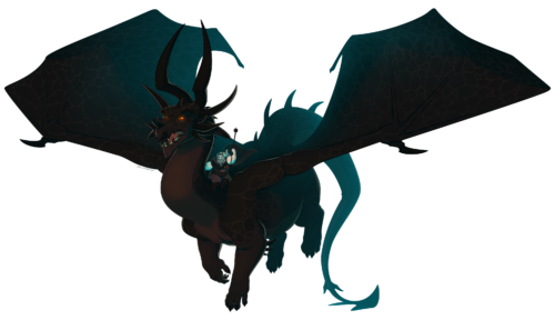 Fullbody illustration of Prince Eigard, an old regally-dressed dwarf man, riding on the back of a gigantic black dragon.