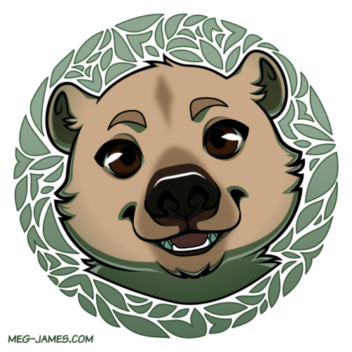 Icon of a bear hybrid (polar/grizzly) framed in a decorative sage green circle with a leafy pattern.
