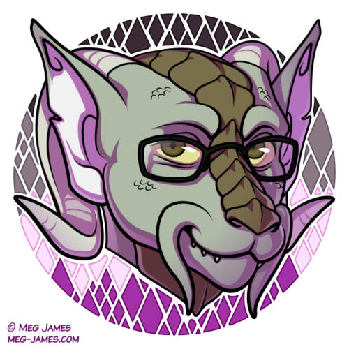 Icon of t3rminus, an anthro dragon, framed in a decorative circle colored like the asexual flag, with a diamond pattern.