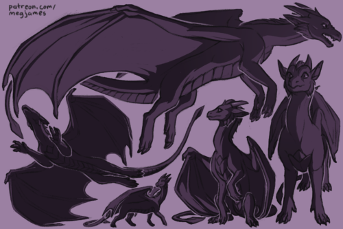 Sketch page featuring multiple sketches of Kyreeth, a dragon, in multiple poses and angles. The sketches are loosely shaded and toned in gray-purple.
