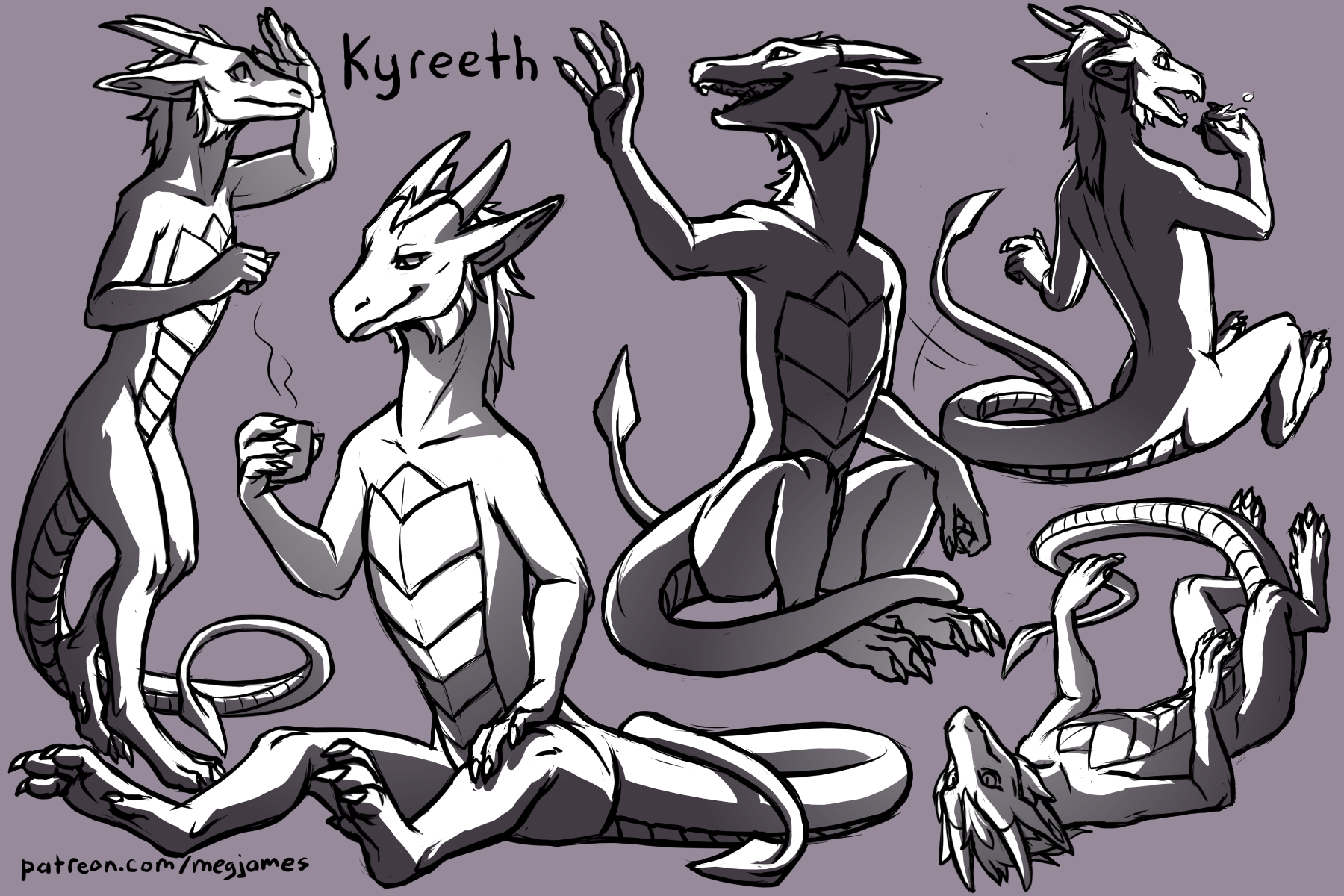Patreon sketch page – Kyreeth (February 2025)