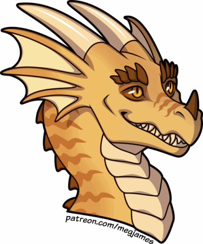 Quick draw portrait of Pyro, a sandy-gold dragon, on a transparent backdrop.